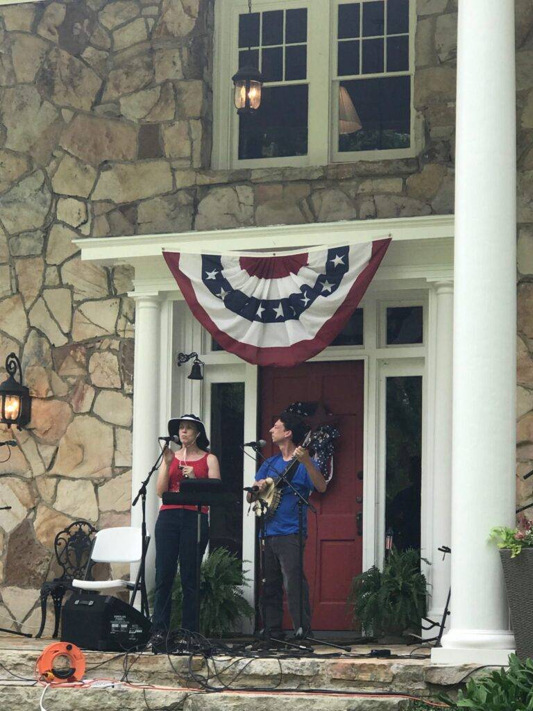 band setup on porch