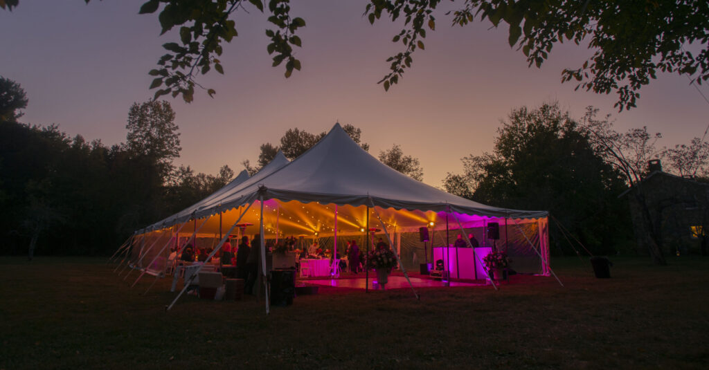 tent illuminated at night