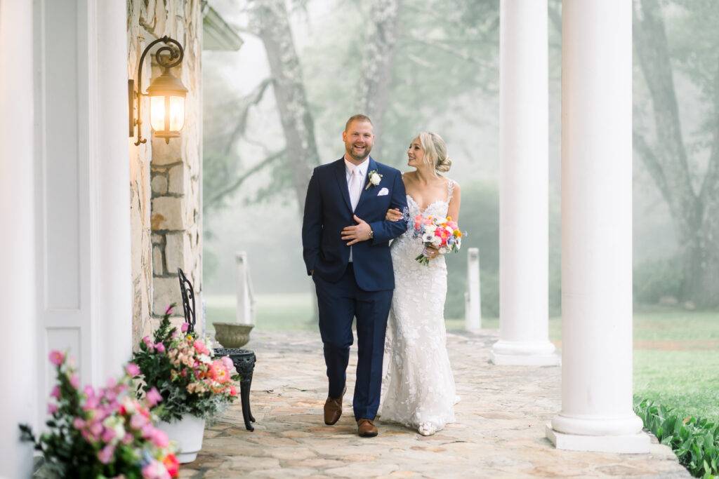 bride groom on porch